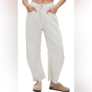 Striped White and Gray Wide Leg Jeans